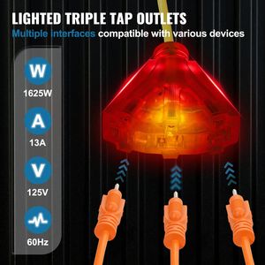 Avvolgicavo Retrattile Rinforzato da 15 Metri 14AWG/3C SJTOW con Presa Tripla Illuminata 13 Amp, Cavo da 1,5m, Connettore CEE Maschio - Product Image 3