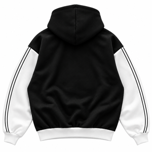 Sweat à capuche unisexe couleur bordeaux avec blocs de couleur, manches blanches à rayures, imprimé graffiti personnalisé, pull sportif 100 % coton molletonné respirant - Product Image 5