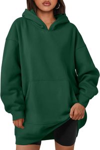Sudadera con Capucha para Mujer, Color Rosa Sólido, Tejida, Manga Larga, Largo Regular, Transpirable, Estilo Holgado, 100% Algodón - Product Image 4