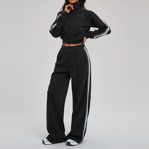 Conjunto Deportivo Ecológico para Mujer, Talla Grande, Chaqueta con Cordón, Pantalones Anchos, Ropa Deportiva Informal, Atuendo Sólido - Product Image 2