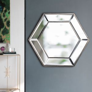 Specchio da Parete Esagonale Contemporaneo 50x45 cm in Vetro, Decorazione d'Accento per Soggiorno, Ingresso o Camera da Letto - Product Image 3