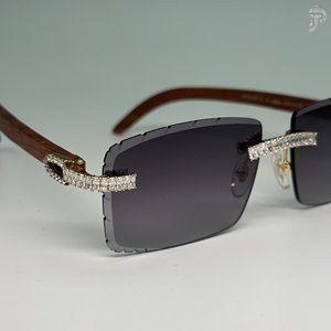 Gafas de Sol de Lujo con Lentes Negros Oscuros, Diseño Hip Hop con Cristales Baguette y Baño de Rodio, para Unisex - Product Image 4