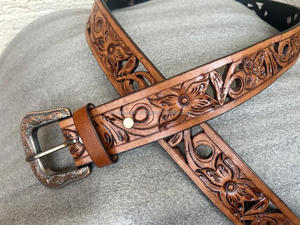 New Custom Beautiful Hand Tooled <b>Leather</b> <b>Belt</b> Western Floral Design Full Grain <b>Leather</b> Premium High Quality <b>Leather</b> Unisex <b>Belts</b> - Product Image 5