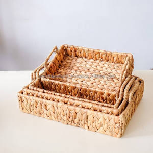 Exclusive Woven <b>Water</b> Hyacinth Tray With Iron Frame Boho Tray for <b>Table</b> Decor Natural Home Decor, Straw Serving Tray - Product Image 4