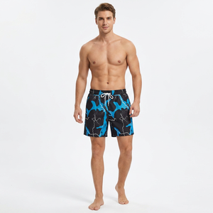 Shorts de Playa para Hombre de Secado Rápido, Diseño de Rayos Azules, con Cordón Ajustable, Casuales, 100% Poliéster, Corte Corto - Product Image 3