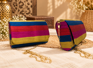 Striped Textile design brocade fabric Clutch Bag with Chain Strap Fashionable Evening Party <b>Handbag</b> elegant simple clutch - Product Image 2