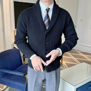 Cardigan en tricot crème de haute qualité pour homme, manches longues, boutons sur le devant, couleur unie, pull d'automne - Product Image 5