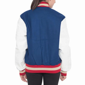 Veste universitaire unisexe bleu blanc rouge avec lettre J brodée, style preppy, col rabattu, manches régulières, vêtement d'automne - Product Image 5