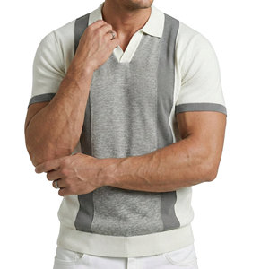 Camisetas Polo de Punto para Hombre al por Mayor, Cuello Johnny, Manga Corta, Bloques de Color Verticales, Dobladillo con Banda, Camisetas Polo Personalizadas para Hombre - Product Image 2