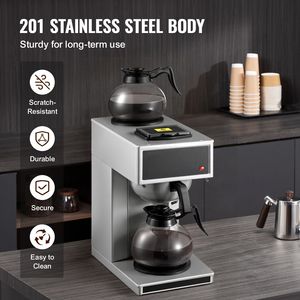 Macchina da Caffè Commerciale a Goccia da 12 Tazze con 2 Caraffe in Vetro e Piastre Riscaldanti per Decanter in Acciaio Inossidabile, Spina UK - per Hotel - Product Image 5