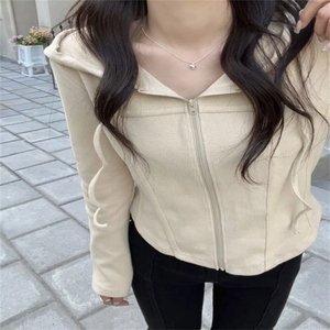 Sweat-shirts en polaire pour filles, crop tops à capuche pour femmes, ensemble oversize, logo personnalisé, sweat-shirt court à col rond pour femmes - Product Image 2