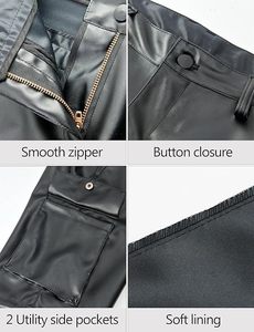 Short cargo en cuir véritable, short respirant et écologique, short décontracté à plusieurs poches, short à taille mi-haute élastique - Product Image 5
