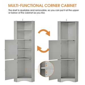 Mobiletto angolare alto da bagno autoportante con ripiani e ante regolabili, unità di stoccaggio in MDF - Product Image 6