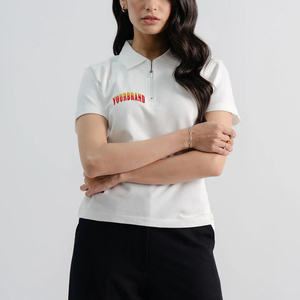 เสื้อเชิ้ตผู้หญิงแบบซิป OEM/ODM แห้งเร็ว ระบายอากาศดี ทรงปกติ ขายส่ง สีพื้น แขนสั้น สวมใส่สบาย รับผลิตตามแบบ - Product Image 1