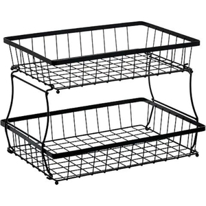 Cesta de Almacenamiento Metálica Vintage de Dos Niveles, Redonda, Negra, con Diseño de Hojas, para Exhibición de Artículos de Cocina - Product Image 6