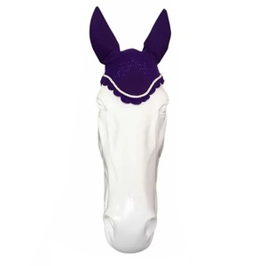 Gorro para Orejas de Caballo de Fieltro No Tejido Morado con Ribete y Borde Blanco para Protección Contra Moscas, Diseño con Lazos para Protección Contra Moscas - Product Image 3