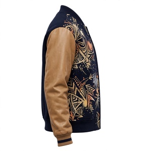 Veste d'hiver en laine avec manches en simili cuir, coupe-vent, écologique, imprimé graphique, col montant, fermeture à boutons pression, pour homme - Product Image 4