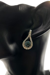 1.72 Cttw Round Cut White & Color Enhanced Blue Natural Diamond Tear Drop <b>Earrings</b> for Women in 925 Sterling Silver, Push <b>Back</b>, - Product Image 2