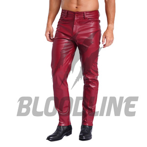<b>Men</b> <b>Red</b> PU Leather Pants Slim Fit All Seasons Wear - Product Image 4