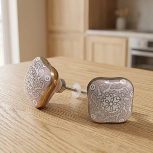 <b>Ceramic</b> Square Furniture <b>Knob</b> Purple Floral Traditional Design for Drawer Cabinet Handle Home Office Use Durable - Product Image 3