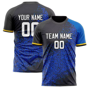 Custom Soccer Jersey Men's Short Sleeve Sublimated Print Moisture Wicking Crew Neck <b>Athletic</b> Fit Blue Black Team Name Number - Product Image 1