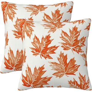 Autumn Themed 18x18 Inch Fall Pillow Covers Set 2 Burnt Orange Maple Leaf Decorative Throw Pillows for Outdoor Farmhouse Decor - Product Image 1