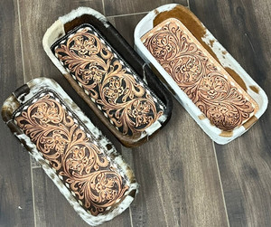 New Wholesale Hand Tooled Leather Cowhide Catchall Tray Western Decorative <b>Storage</b> Organizer Handmade Rustic Home Desk Accessory - Product Image 4