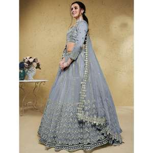 Excelente ropa de boda de red de trabajo de lámina gris Lehenga Choli con Dupatta - Product Image 5