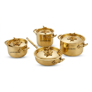 Designer Hammered Metal Casserole <b>Set</b> with Gold Finish Knobs Stainless Steel Induction Friendly for Kitchen Cooking Pan & <b>Pots</b> - Product Image 5