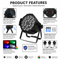 Projecteur LED Par en aluminium robuste 18x12W RGBW DMX pour scène, avec angle de faisceau de 40° et variateur 0-100% pour événements religieux et mariages