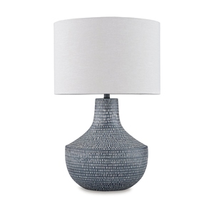 Latest design Antique <b>Blue</b> Metal Table Lamp Textured Pattern Base Linen Fabric Shade Elegant Bedside Nightstand Light Home Decor - Product Image 2