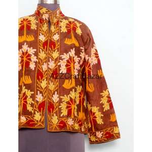 Veste matelassée à col mandarin avec broderie florale, boutons, doublure rayée en coton, faite à la main, pour l'hiver et l'automne, séchage rapide - Product Image 2