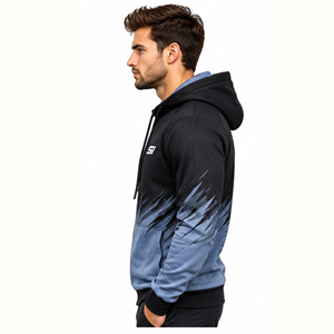 Sweat-shirt à capuche zippé pour homme, imprimé dégradé, respirant, en molleton bouclette, coupe sportive, manches classiques, idéal pour l'automne - Product Image 3