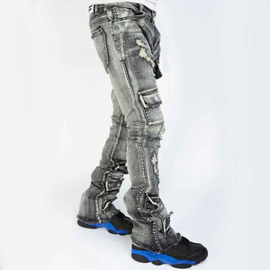 Jeans en denim stretch pour homme, coupe classique, style gothique, 100% coton, marron et noir, vente en gros - Product Image 6