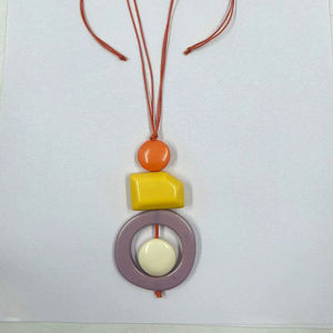 Trendy Vintage Geometric Resin Beaded <b>Necklace</b> Bold Colorful <b>Statement</b> Piece Unisex Lightweight Jewelry Party Daily Wear Stylish - Product Image 4