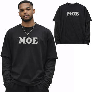 Camisetas de manga larga a capas para hombre, estilo urbano, de algodón, oversize, con bordado de chenilla, para venta al por mayor, producción OEM - Product Image 1