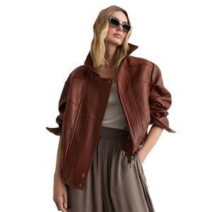 <b>Ladies</b> Real <b>Leather</b> Breathable Bomber <b>Jacket</b> Autumn Stand Silk Finished Flight Style Oversized Streetwear Customized Logo - Product Image 1
