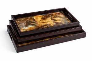Luxury Art Wooden Serving Tray <b>Set</b> – Decorative <b>Nesting</b> <b>Coffee</b> <b>Table</b> Trays with Handles - Product Image 2