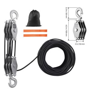 Sistema de Polea de Cuerda de Alta Resistencia de 100 Pies, 4400 Libras de Resistencia a la Rotura, Potencia de Elevación 5:1, 2 Lazos Suaves, 2 Ruedas Metálicas - Product Image 6