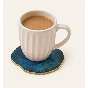 Juego de posavasos de lujo al por mayor de ágata de resina azul con borde dorado, tapetes de epoxi irregulares hechos a mano con forma de geoda para mesa de café - Product Image 6