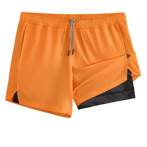 Shorts de sport pour homme, orange uni, séchage rapide, avec cordon de serrage à la taille et poches, taille mi-haute, longueur courte, style décontracté - Product Image 1