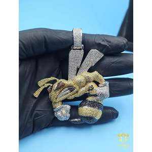 จี้กระต่ายนักมวยการ์ตูนสุดหรู ประดับเพชร สร้อยคอฮิปฮอปสีทองและสีเงิน  กระต่ายนักมวย  เครื่องประดับแนวสตรีท - Product Image 5