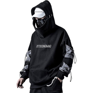 เสื้อฮู้ดสตรีทแวร์เทคแวร์สีดำสำหรับผู้ชาย สไตล์ฮิปฮอปแบบญี่ปุ่น - Product Image 1