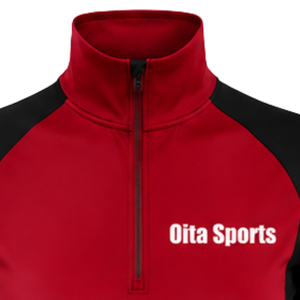 Women Quarter Zip Athletic <b>Top</b> Crimson <b>Red</b> <b>Long</b> <b>Sleeve</b> Fitted Sports Training Shirt High Collar Thumbhole Performance Activewear - Product Image 3