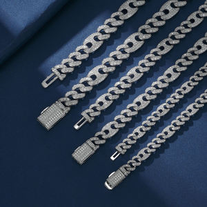 สร้อยคอเงินแท้ S925 ชุบทองคำขาว 14K แบบ Cuban Link ขนาด 6 มม. 10 มม. ประดับเพชรโมอิสซาไนต์เต็มเส้น สไตล์ฮิปฮอป - Product Image 4