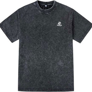 Camiseta para hombre personalizada con lavado ácido, de algodón/spandex, estilo oversize vintage, corte holgado, streetwear, con logo y letras personalizados. - Product Image 4