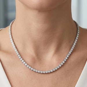 Unisex 925 <b>Silver</b> Rhodium Plated Moissanite <b>Choker</b> Necklace Round Brilliant Cut Channel Setting Luxury Everyday Wear Jewelry - Product Image 4