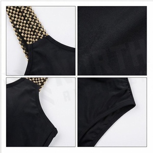 Ensemble bikini 2 pièces noir pour femme NORTH APPROACH avec bordure à paillettes dorées, haut croisé à bretelles et bas taille haute - Product Image 4
