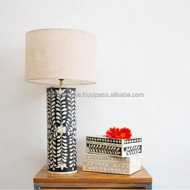 new arrival round bone inlay table lamp best zig zag design bone inlay indoor lighting lamp by Craftsy Home