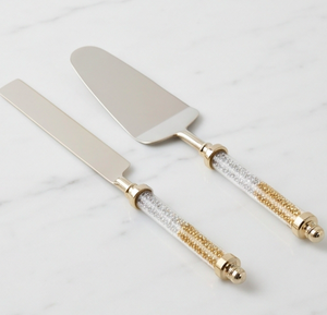 Ensemble spatule et couteau à gâteau de luxe en acier inoxydable avec poignées en acrylique cristal pour cérémonie et mariage - Product Image 3